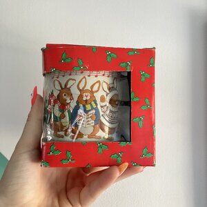 NEW Opened Coffee Mug Christmas Vintage 1990 80s Animals Bunny Rabbits Holiday